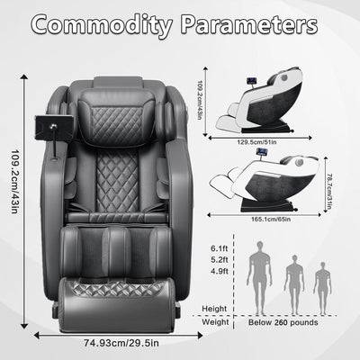 Fauteuil inclinable de massage à gravité zéro avec massage complet du corps, chauffage et audio Bluetooth intégré